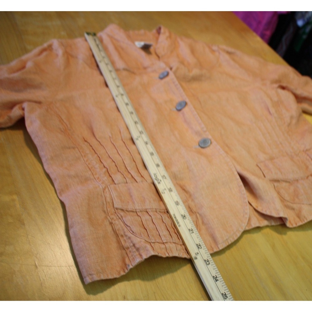 Chico's Jacket Womens Size 3 Orange Linen Button Shacket Lagenlook Art to Wear - Picture 9 of 12